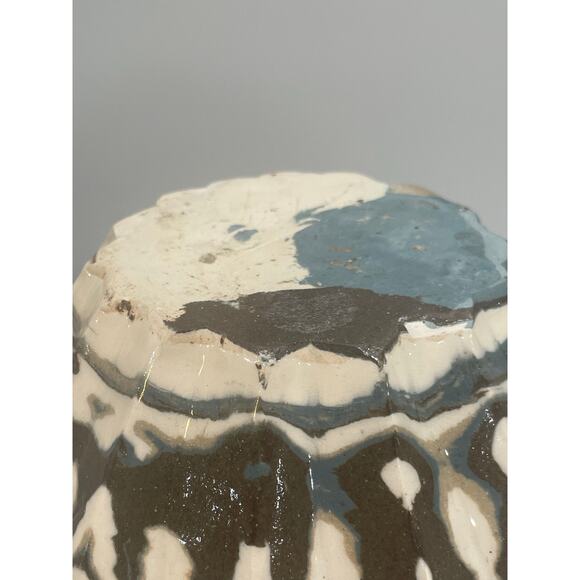 Hand Thrown Carved Agateware Pottery 8.25" Vase Blue Brown Cream Clay - Picture 11 of 13